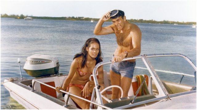 Sean Connery and Martine Beswick on the set of Thunderball. Photo by Sunset Boulevard/Corbis via Getty Images
