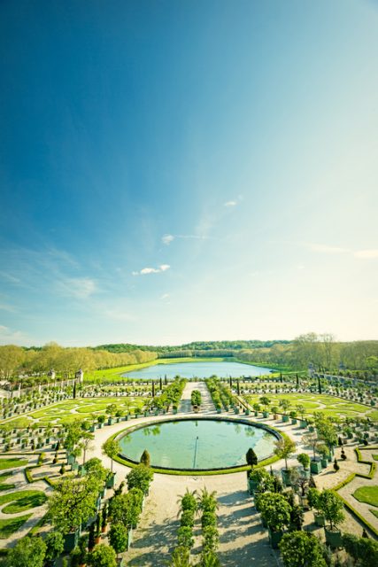 Versailles, France – May 7, 2016: Beautiful Versailles chateau garden. France