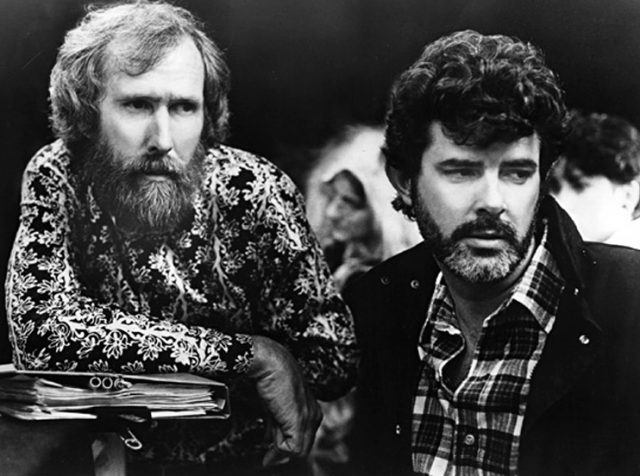 Director Jim Henson (left) and Lucas working on Labyrinth in 1986.