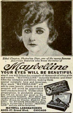Ad for Maybelline eyebrow and eyelash darkener with actress Ethel Clayton, on page 116 of the January 1922 Photoplay