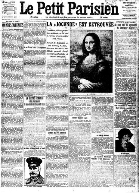 “La Joconde est Retrouvée” (“Mona Lisa is Found”), Le Petit Parisien, 13 December 1913.
