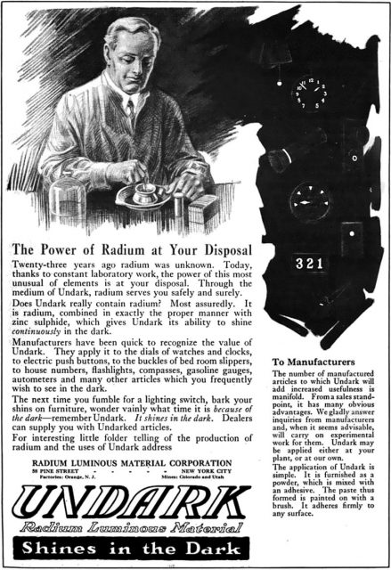 Undark radium girls advertisement 1921.