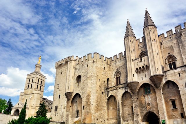 Facade of the Palais des Papes is the papal residence in Avignon, France