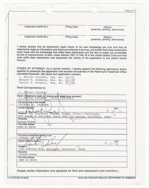 Jackson’s patent application to the U.S. Patent and Trademark Office. Records of the United States Patent and Trademark Office