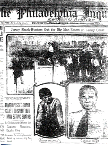 Philadelphia Inquirer coverage of the attacks at Matawan with portraits of Stanley Fisher (bottom right) and Lester Stilwell
