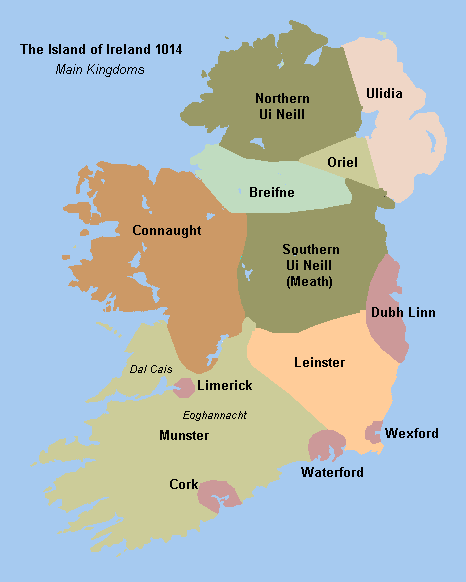 Map of the larger Irish kingdoms in 1014