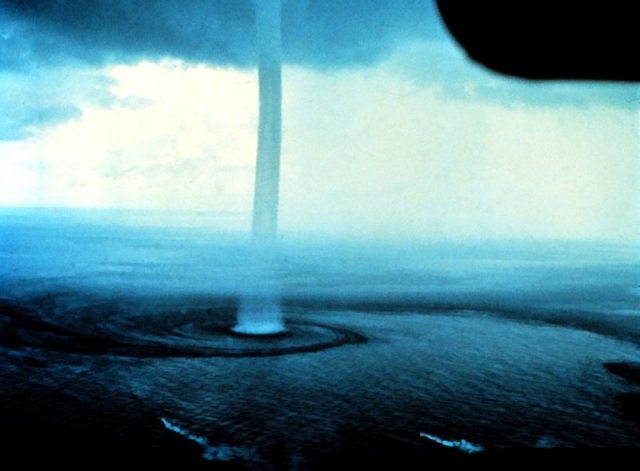 A waterspout, photographed off Florida (1969). A waterspout strike has been offered as a possible solution to the Mary Celeste mystery.