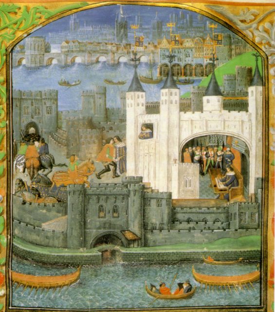 A depiction of the Tower of London from the 15th century, Courtesy of the British Library
