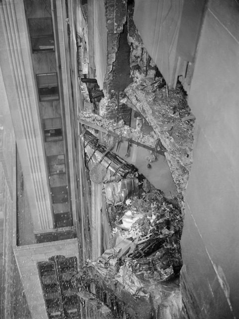 Damaged brick on the exterior of the Empire State Building