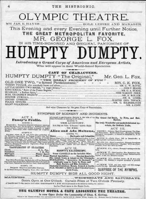 A poster advertising a pantomime version at the Olympic Theatre in New York 1868, starring George L. Fox