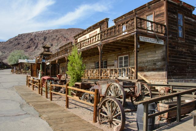 Calico, California, USA – July 2, 2015: The old wooden saloon in the ghost town of Calico