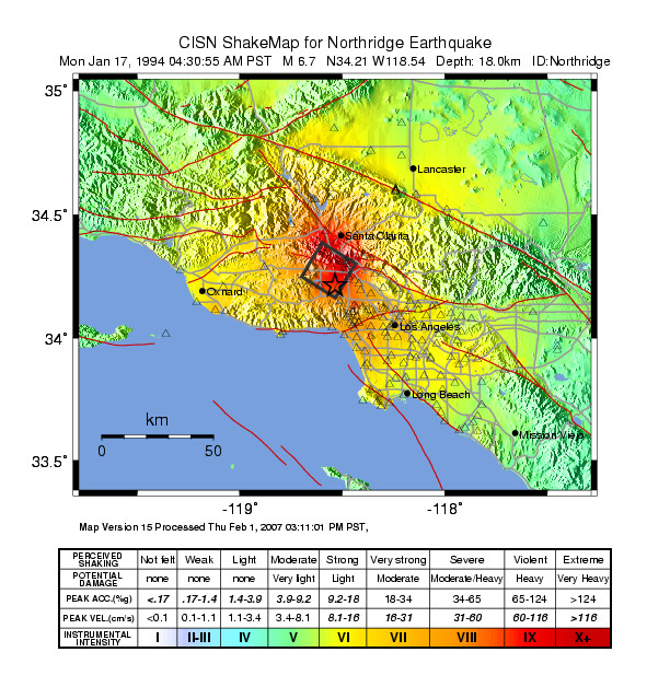 Map of perceived intensity of shaking