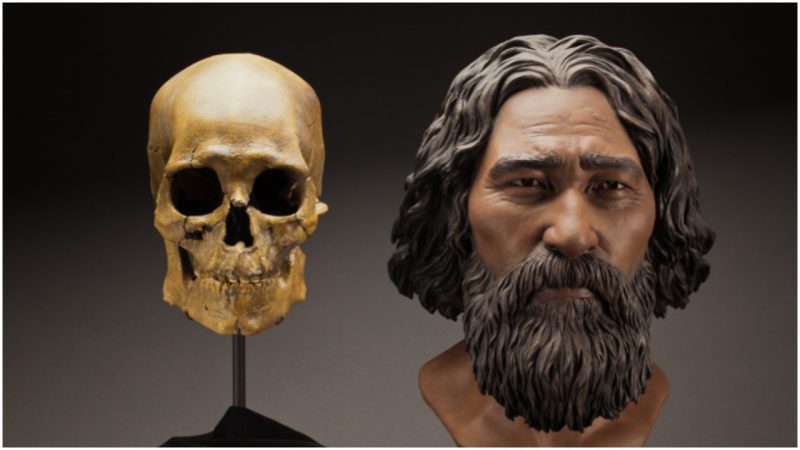 Sculpted bust of Kennewick Man by StudioEIS based on forensic facial reconstruction by sculptor Amanda Danning.  Photo by Brittney Tatchell, Smithsonian Institution