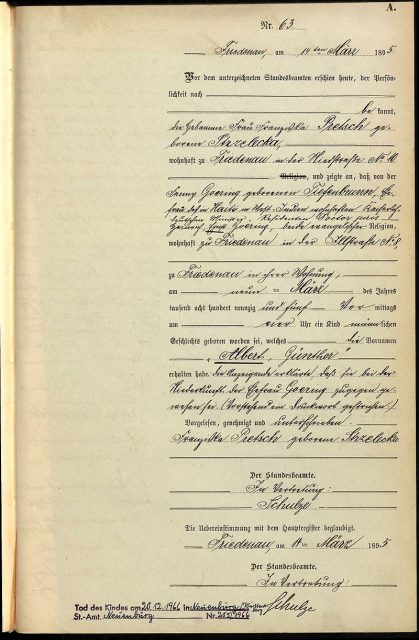 Albert Göring, Birth Certificate Photo: Daniel0203CC BY-SA 4.0