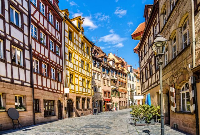 Historic half-timbered houses in the Weissgerbergasse in Nuremberg