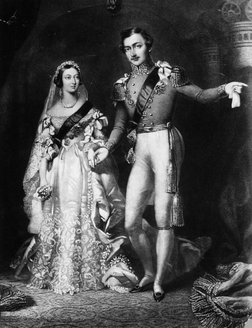 Queen Victoria and Prince Albert on their return from the marriage service at St James’s Palace, London, 10 February 1840. Engraved by S Reynolds after F Lock.