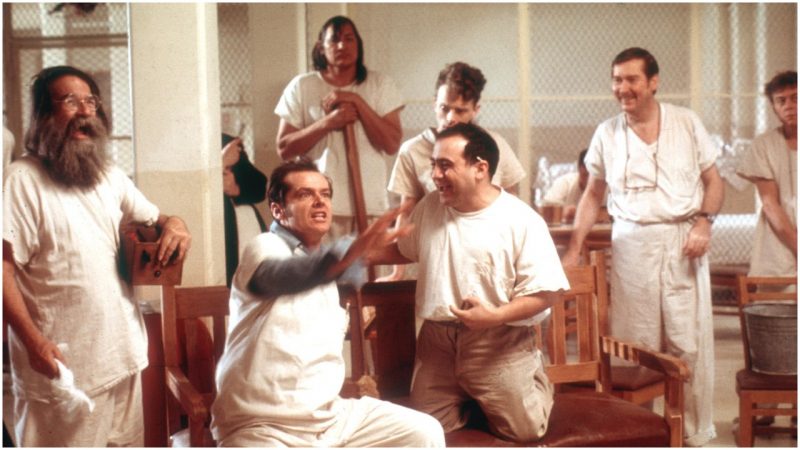 1975: Actors Jack Nicholson, Danny Devito and Brad Dourif perform in scene from movie 'One Flew Over The Cuckoo's Nest' directed by Milos Foreman. (Photo by Michael Ochs Archives/Getty Images)