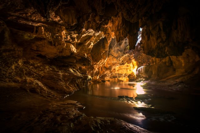 Beautiful cave and river in Thailand.