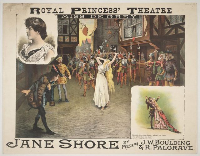 Theatre poster for “Jane Shore” at Royal Princess’ Theatre, Edinburgh, 14th December 1885