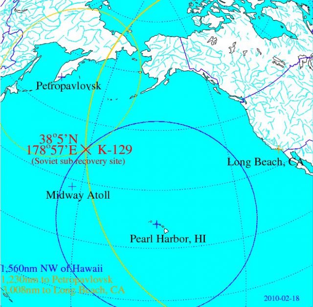 Map showing the Recovery site of K-129