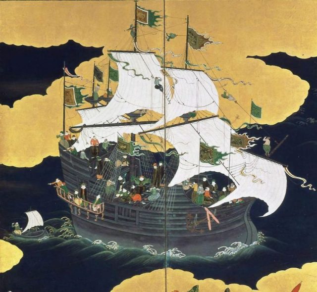 Portuguese trading ship, a carrack, “nau” in Nagasaki