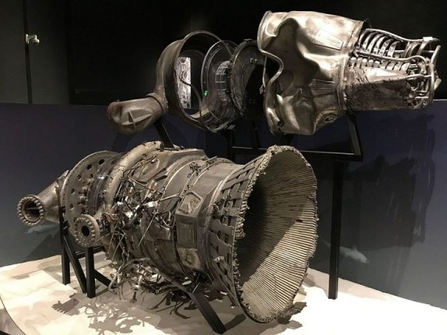 Recovered F-1 engine parts on display at the Museum of Flight in Seattle. Photo by Loungeflyz CC BY-SA 4.0