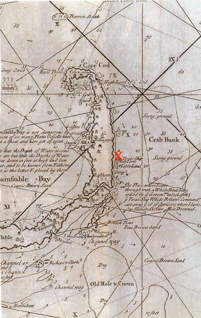 The location of the wrecked Whydah Gally in Wellfleet, Massachusetts, on Cape Cod