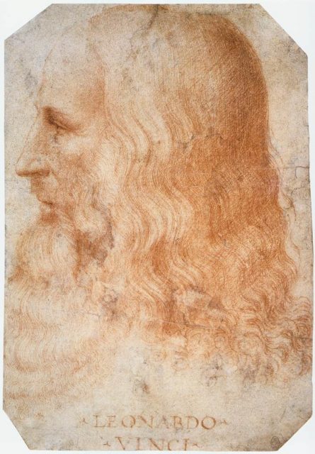 Portrait of Leonardo da Vinci, by Francesco Melzi, red chalk on paper, c.1515-18