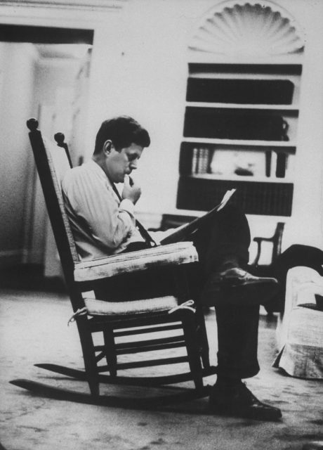 John F. Kennedy sitting in rocking chair. (Photo by Paul Schutzer/The LIFE Picture Collection/Getty Images)