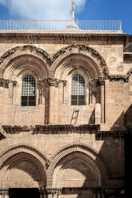 Immovable ladder, Church of the Holy Sepulchre, made of cedar wood, has remained in the same exact location, since the 18th century. To remain in place until Catholic Church and Orthodox Church reach state of ecumenism (unity).
