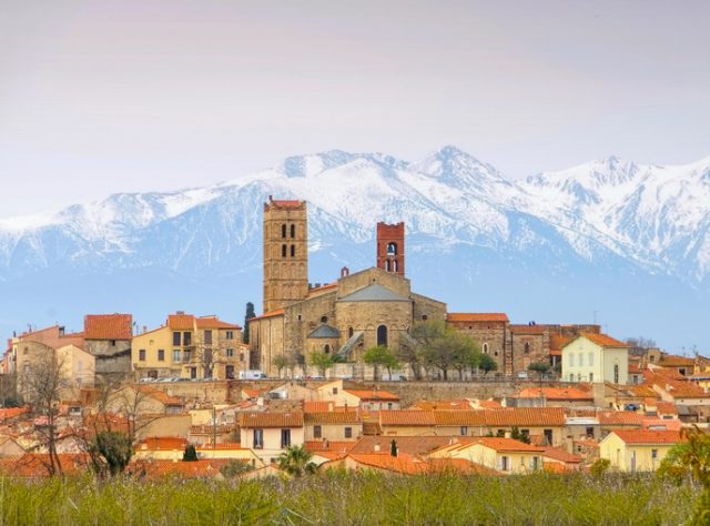 Elne cathedral and Pic du Canigou, France