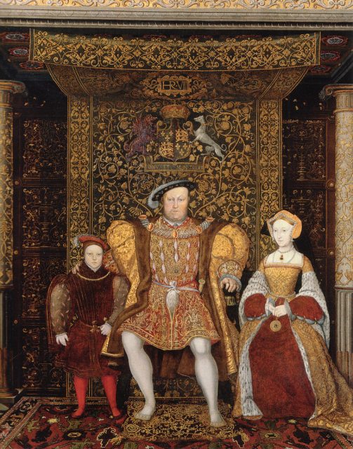 Jane Seymour (left) became Henry’s third wife, pictured at right with Henry and the young Prince Edward