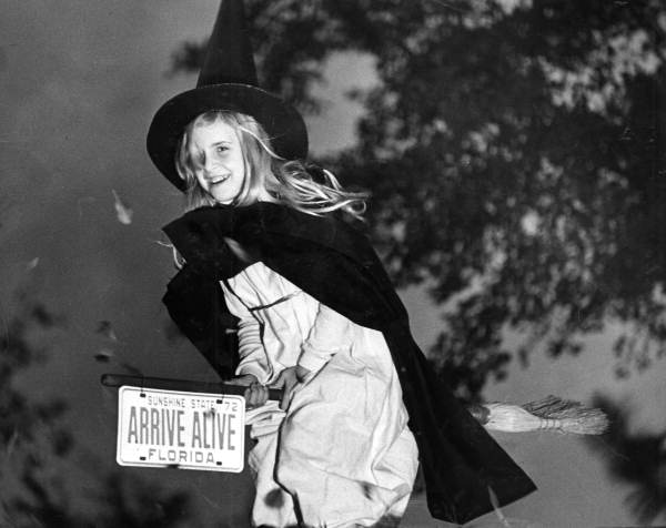 Leslie Dughi dressed as a witch for Halloween in Tallahassee, Florida