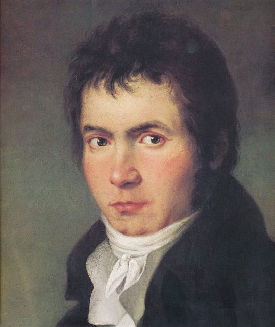 Ludwig van Beethoven detail of an 1804–05 portrait by Joseph Willibrord Mähler. The complete painting depicts Beethoven with a lyre-guitar.