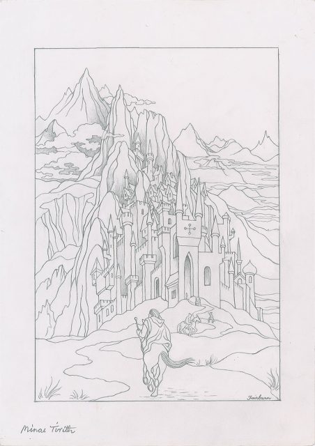 A sketch by illustrator Mary Fairburn depicting the castle of Minas Tirith. The piece was also offered at the auction along with the two letters that Tolkien sent to the artist, Photo credit: RR Auction