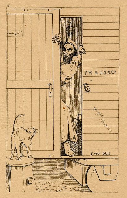 Passage Through Baltimore. President-elect Lincoln depicted ignominiously hiding in a cattle car by Adalbert J. Volck, 1863.