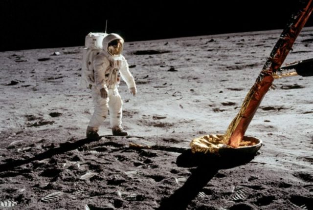 Buzz Aldrin on the moon.