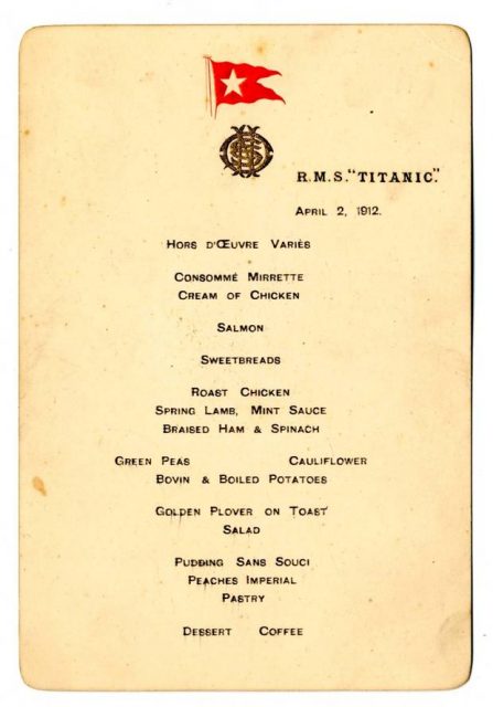 Titanic Menu. Photo courtesy of Henry Aldridge & Son