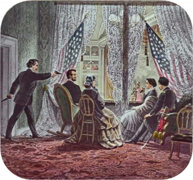 Shown in the presidential booth of Ford’s Theatre, from left to right, are assassin John Wilkes Booth, Abraham Lincoln, Mary Todd Lincoln, Clara Harris, and Henry Rathbone.