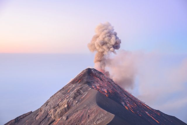 Sunrise eruption at Volcano Fuego in Guatemala