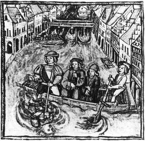 Water-ordeal. Miniature from the chronicle.