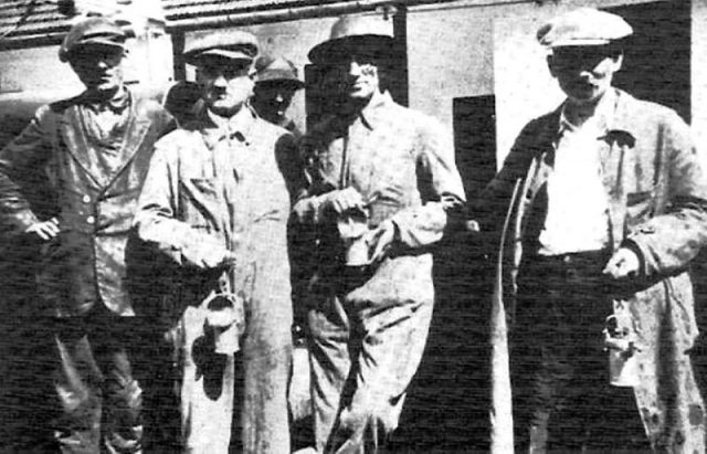 Writer Panait Istrati (second from the right) with coal miners of Lupeni, during the 1929 protests