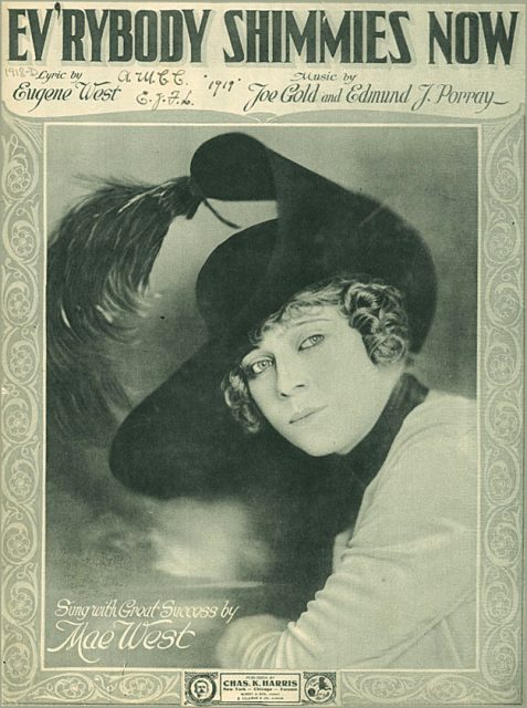 “Ev’rybody Shimmies Now” sheet music cover with portrait, 1918