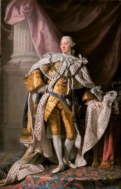 King George III in coronation robes. He married a German princess as did many other English kings.