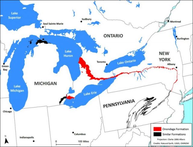 A map of the Onondaga Formation. Photo by John G.Van Hoesen CC BY SA 4.0