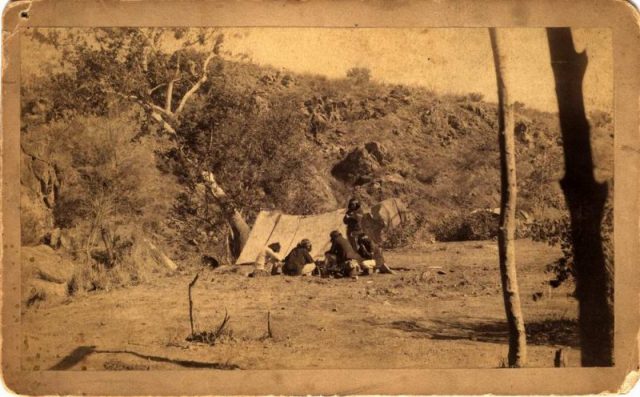 A distant view of an Apache campsite. The name Apache probably came from the Zuni Indian word for enemy.