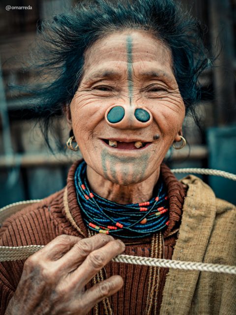 The nose plugs and facial tattoo custom in this tribe are slowly being consigned to history. The photos depict the last generation of women who have them. Photo by Omar Reda