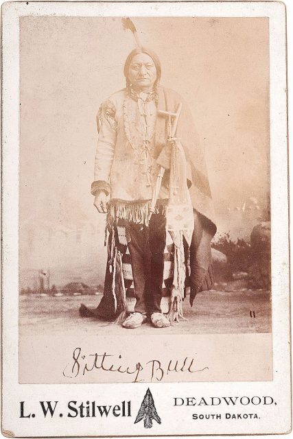 Cabinet photograph of Sitting Bull accompanied by his facsimile signature
