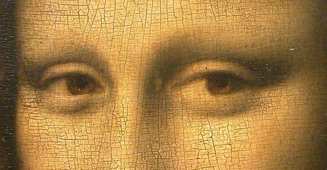 Detail of Mona Lisa in the Louvre