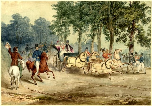 Edward Oxford’s assassination attempt on Queen Victoria, G.H.Miles, watercolor, 1840.